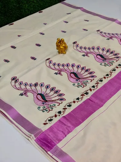 Classic Kalamkari Style Saree – Beige & Mustard Yellow